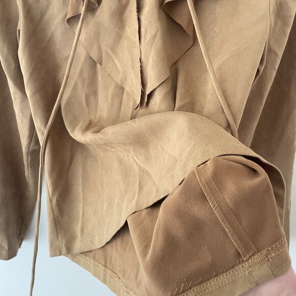 Y2K Western Cowgirl Faux Suede Ruffle Collar Blouse Top Brown M Festival Boho - Picture 5 of 7